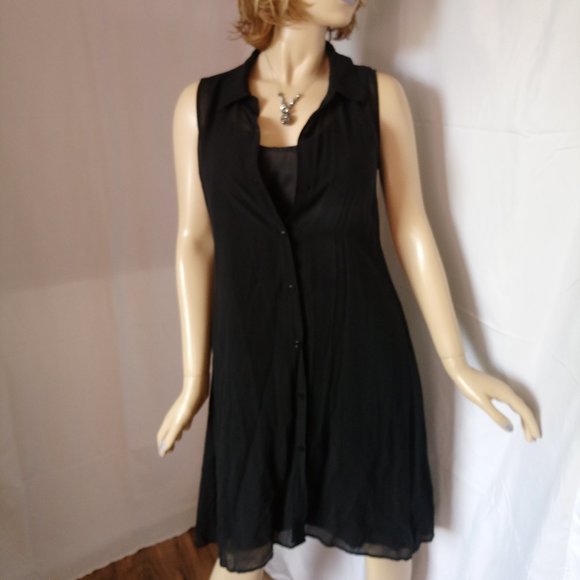 NWT Eileen Fisher Black Silk Slip & Overlay Dress Set Sz S - Versatile Elegance! - Picture 1 of 6